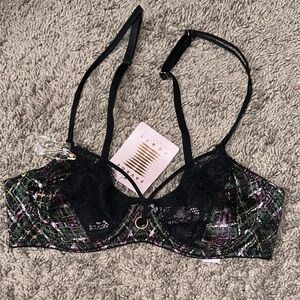 Savage X Fenty Black Plaid Lace Bra